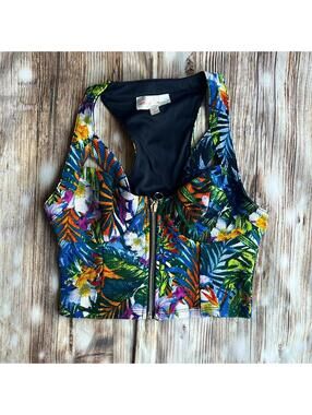 💚 Marilyn Monroe Floral print front zip crop top